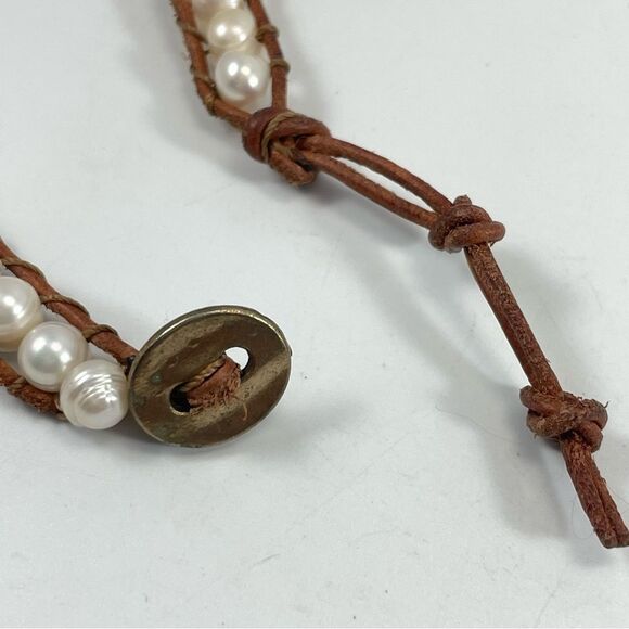 Stunning Brown Leather Freshwater Pearl Wrap Rope Bracelet Boho Statement - Picture 4 of 5
